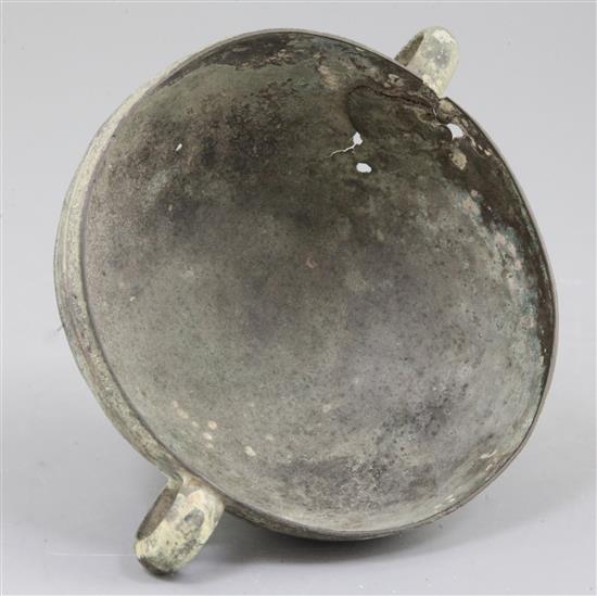 A Chinese archaic bronze ritual steaming vessel, Zeng, Warring States period, 5th-2nd century B.C., 17cm wide, holes and repair